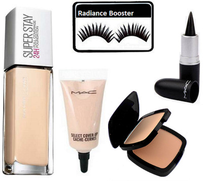 

radiance booster Eyelashes & Maybelline Super Stay Foundation & Two Way Compact & Select Cover Up Concealer & Stick Kajal(Set of 5)