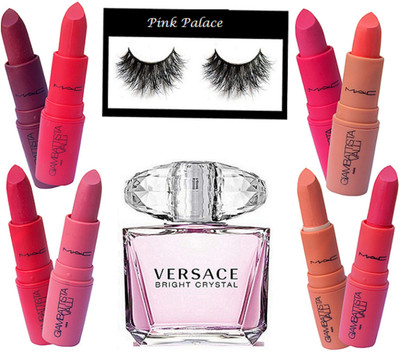 

pink palace Eyelashes, Mac Giambattista Valli Lipstick Pack Of 8, Versace Bright Crystal Girls Perfume(Set of 10)