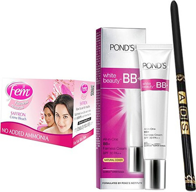 

Ponds Beauty BB+(9 g) & Waterproof Eyeliner (Stay For 36 Hrs) With Saffron Fairness Bleach (24g)(Set of 1)