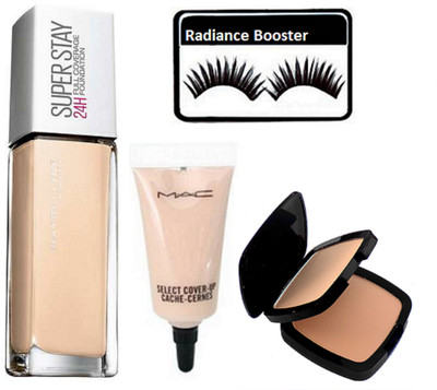

radiance booster Eyelashes & Maybelline Super Stay Foundation & Two Way Compact & Select Cover Up Concealer(Set of 4)