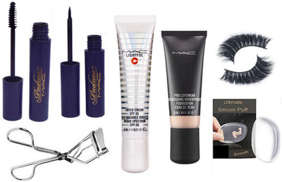 

Ultimate Silicon Puff With Foundation & Lightfull Tinted Cream SPF 30,padma liquid Eyeliner,mascara,Eyelashes,Eyelashes Curler(Set of 7)