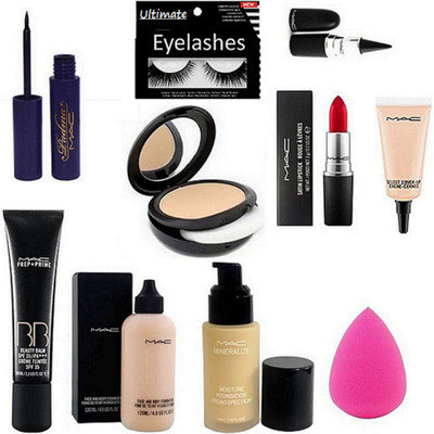 

Ultimate Eyelashes, Sponge Puff, Matte Finish Lipstick, Eyeliner, Select Cover Up Concealer, Studio Fix Compact, BB Cream, Face & Body, Mineralize Foundation, Stick Kajal(Set of 10)