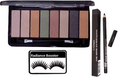 

radiance booster Eyelashes & Mac 8 Shades Eye shadow Palette & Pencil Kajal(Set of 3)