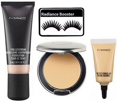 

radiance booster Eyelashes & Mac Select Cover up Concealer & Pro Long Wear Nourishing Water Proof Foundation & Compact(Set of 4)