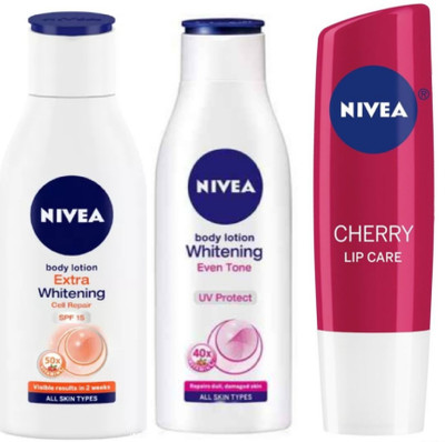 

Nivea EXTRA WNITENING 75ML+EVENTONE 75ML+CHERRY LIPCARE(Set of 1)