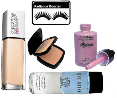 

radiance booster Eyelashes & Maybelline Super Stay Foundation & Two Way Compact & Prep+Prime Highlight & Bobbi Brown Makeup Remover(Set of 5)