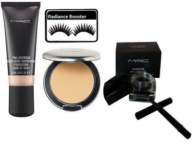 

radiance booster Eyelashes & Mac Pro Long Wear Nourishing Water Proof Foundation & Compact & Fluid Line Gel Eyeliner(Set of 4)