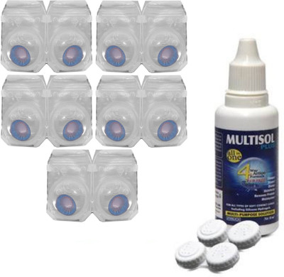 ORNATE 5 Pair Dark Blue With Case And Solution Color Contact Lens Monthly Contact Lens(0, Dark Blue, Pack of 5)