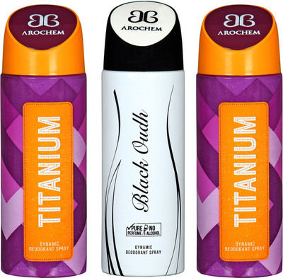

arochem TITANIUM & BLACK OUDH DYNAMIC DEODORANT SPRAY Body Spray - For Men & Women(600 ml, Pack of 3)