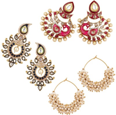 JEWELS GURU Bollywood Diva Style Cubic Zirconia, Pearl Alloy Drops & Danglers, Earring Set, Chandbali Earring, Hoop Earring
