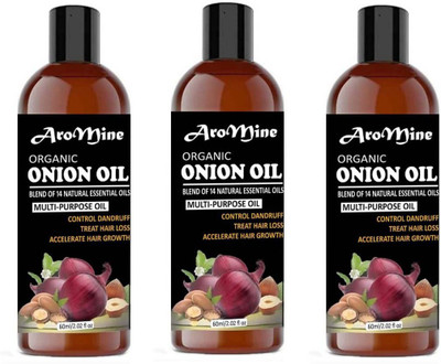 

Aromine Premium Herbal ONION Hair Oil - Blend of 14 Natural Oils for Hair Regrowth, Treat hair loss, Dandruff Control & Thickens hair Onion Hair Growth Oil - Nourishing Hair Fall Treatment with 100% Real Onion Extract, Argan Oil, Jojoba Oil, Bhringraj, Sh