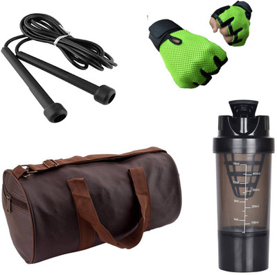 

style pro Combo of black leather look gym bag,Green gloves,Black Cyclone Shaker and Black Skipping rope Gym & Fitness Kit
