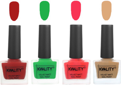 

Kwality Velvet Dull Matte Posh Shades Party Girl Range Nail Polish Sets Red,Green,Pink Mania,Beige(Pack of 4)