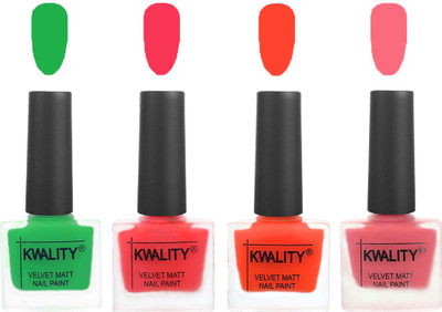 

Kwality Velvet Dull Matte Posh Shades Party Girl Range Nail Polish Sets Green,Pink Mania,Candy Orange,Frozen Pink(Pack of 4)