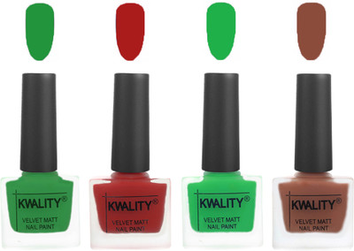 

Kwality Velvet Dull Matte Posh Shades Party Girl Range Nail Polish Sets Dark Green,Red,Green,Brown(Pack of 4)