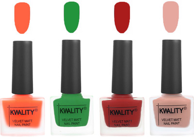 

Kwality Velvet Dull Matte Posh Shades Party Girl Range Nail Polish Sets Carrot Orange,Dark Green,Red,Salmon Pink(Pack of 4)