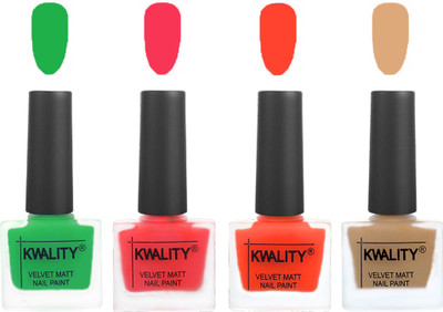 

Kwality Velvet Dull Matte Posh Shades Party Girl Range Nail Polish Sets Green,Pink Mania,Candy Orange,Beige(Pack of 4)