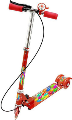 

TULLY 3 Wheel Foldable Scooter with Height Adjustment & Led Light on Wheel(Break and Bell) RED Colour(Red)