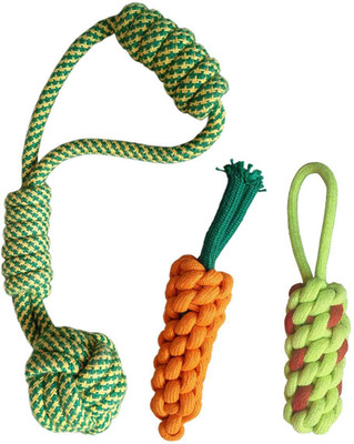 

Pet Needs Combo of 3 Durable Pet Teeth Cleaning Chewing Biting Knotted Small Puppy Toys -100% Natural & Safe Cotton Cotton Chew Toy For Dog & Cat