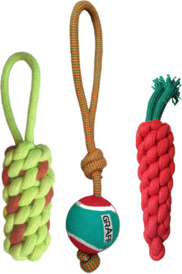 

W9 Combo of 3 Durable Pet Teeth Cleaning Chewing Biting Knotted Small Puppy Toys -100% Natural & Safe Cotton Cotton Chew Toy For Dog & Cat