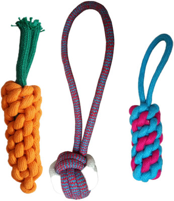 

W9 Combo of 3 Durable Pet Teeth Cleaning Chewing Biting Knotted Small Puppy Toys -100% Natural & Safe Cotton Cotton Chew Toy For Dog & Cat