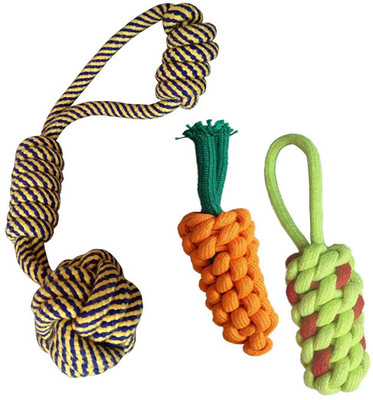 

Pet Needs Combo of 3 Durable Pet Teeth Cleaning Chewing Biting Knotted Small Puppy Toys -100% Natural & Safe Cotton Cotton Chew Toy For Dog & Cat