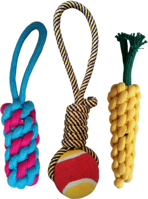 

Pet Needs Combo of 3 Durable Pet Teeth Cleaning Chewing Biting Knotted Small Puppy Toys -100% Natural & Safe Cotton Cotton Chew Toy For Dog & Cat