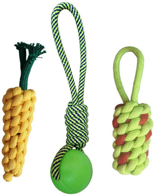 

W9 Combo of 3 Durable Pet Teeth Cleaning Chewing Biting Knotted Small Puppy Toys -100% Natural & Safe Cotton Cotton Chew Toy For Dog & Cat