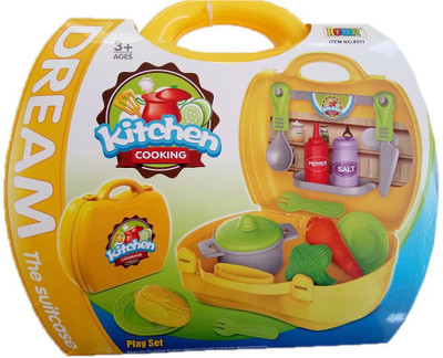 Role Play Toy freemart Premium Quality Suitcase Carry Case Kids Real Action Portable Kitchen Play Set(18 pcs)