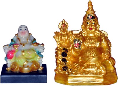 Vaah Laxmi Kuber Murti and Prosperity Laughing Buddha Decorative Showpiece  -  15 cm(Brass, Yellow)