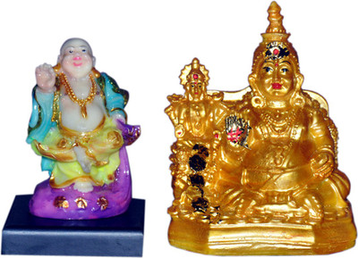 Vaah Laxmi Kuber Murti & Laughing Buddha Potli Decorative Showpiece  -  15 cm(Polyresin, Yellow)