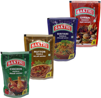 

Sakthi Spices Masala Combo Pack of Biriyani Masala 200g + Chicken Masala 200g + Garam Masala 200g + Mutton Masala 200g - (100% Natural Blended Spice Powders)(4 x 200 g)