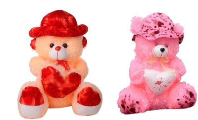 

Samayra Toys Combo Offer Pack of Two Cream Teddy bear with Red Cap & Pink Teddy Bear with I Love You heart - 40 cm(Cream, Pink)