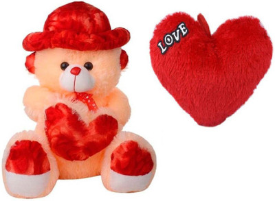 

Samayra Toys Combo Offer Pack of Two Cream Teddy Bear with Cap & Small Red Heart with Love 15 cm - 40 cm(Cream, Red)