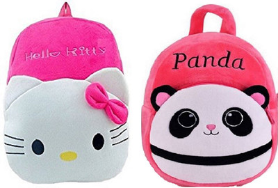 

KIDOFLY Swati toy kids soft school bag new hello kitty&PANDA children,'s | Gift ( 2 to 5 age ) double zip, double, pocket.soft fabric nursery ,play school,ukg,lkg boy/girl 10 L - 38 cm(Pink)