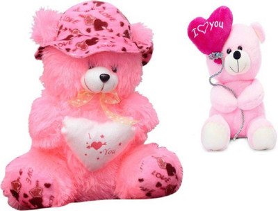 

Samayra Toys Combo Offer Pack of Two Pink Teddy Bear with Cap 40 Cm & Balloon Teddy Bear with I Love you heart 18 cm - 40 cm(Pink, Red)