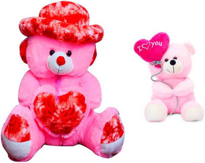 

Samayra Toys Combo Offer Pack of Two Pink Teddy Bear with Cap 3 Feet & Small Balloons Teddy bear with I love you heart - 91 cm(Pink)