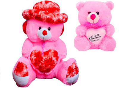 Samayra Toys Combo Offer Pack of Two Pink Teddy Bear with Cap 1.6 Feet & Teddy Bear with I Love You heart 40 Cm - 50 cm(Pink)