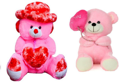 

Samayra Toys Combo Offer Pack of Two Pink Teddy Bear with Cap 1.6 Feet & Balloon Teddy Bear i love you heart 40 cm - 50 cm(Pink)