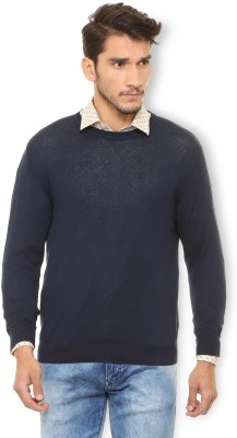 VAN HEUSEN Self Design Crew Neck Casual Men Blue Sweater