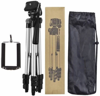 

techobucks Tripod-3110 Portable Adjustable Aluminum Lightweight Camera Stand With Three-Dimensional Head & Quick Release Plate For Video Cameras and mobile Tripod Tripod(Silver, Supports Up to 3200 g)