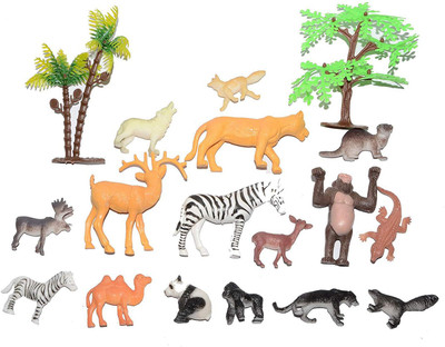 

Vibgyor Vibes 16 Piece wild animal set with mix of 8 small and 8 medium sized animals along with Jungle trees(Multicolor)