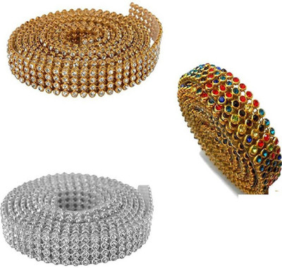 

karigari Stone lace/ stone sheet 3 color combo- multicolor /gold & silver for bangle/ jumka/ jewellery decoration & crafts