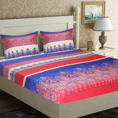 Home Candy 140 TC Microfiber Double Abstract Flat Bedsheet(Pack of 1, Red, Blue)
