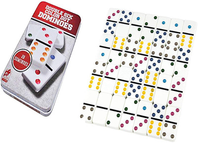 

FLICK IN Double 6 Color Dot Dominoes Game | Metal Tin Box Set of 28 pcs(Multicolor)