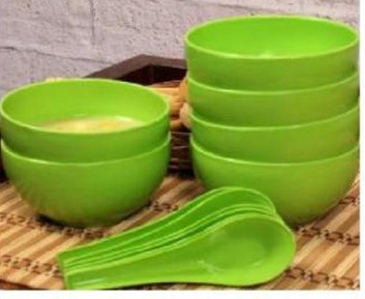 Snowpearl Plastic Soup Bowl Round Big Soup Bowl with Spoon(Pack of 12, Green)