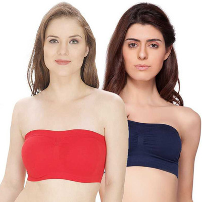 FRIENCODEALS Women Bandeau/Tube Non Padded Bra(Dark Blue, Red)