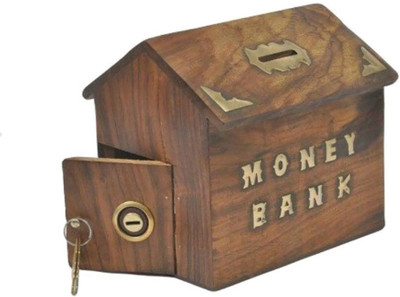 

kesha spree Hand Crafted Master Piggy Bank Wooden 10x6 inch Coin Bank(Brown)