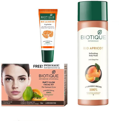 

BIOTIQUE BIO Party Glow Facial Kit, Bio Apricot Refreshing Body Wash , LIP BALM(Set of 3)