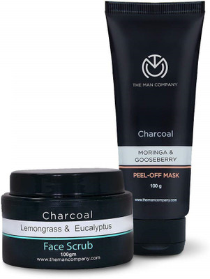 

The Man Company Face Cleanse Duo - Peel-Off Mask, Moringa and Gooseberry 100g and Charcoal Face Scrub, 100g(Set of 2)